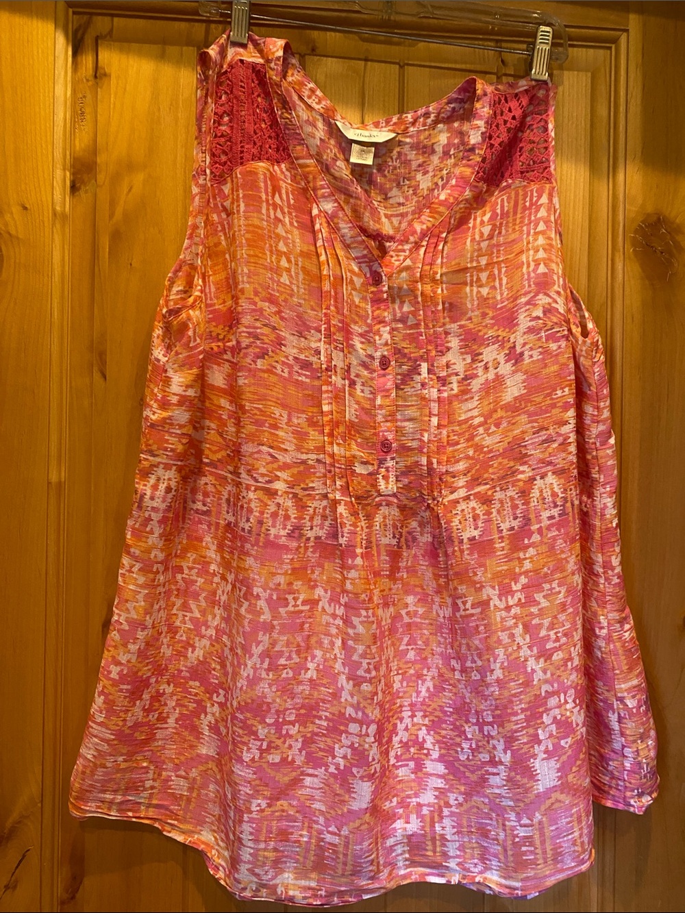 CJ Banks Pink and Orange Sleeveless Printed V-Neck Tank